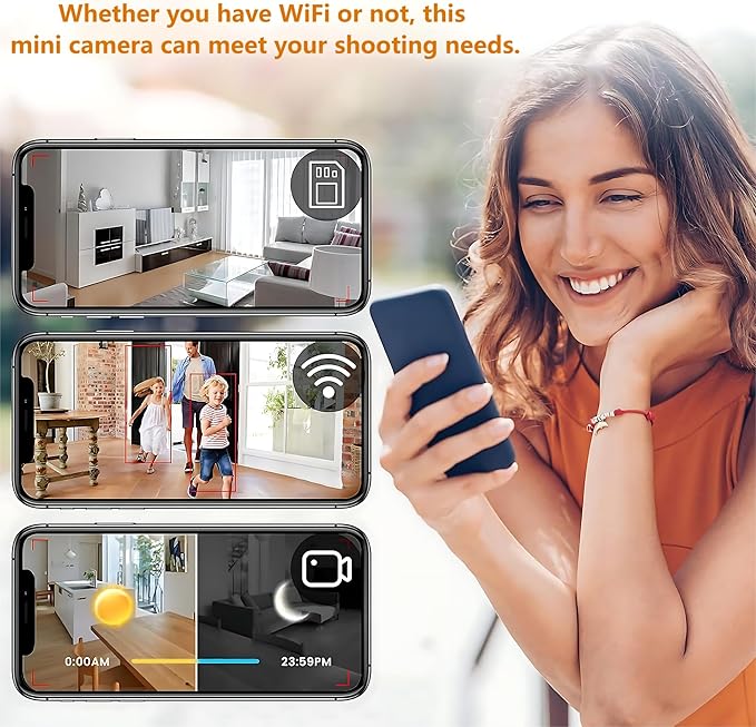 4K Wireless Wifi Security Camera Mini Home Indoor Outdoor Camera, Smart Home Camera Small Nanny Cam House Office Cameras Mobile Phone APP Remote, 150 Wide Angle Night Vision Motion Detection Cams