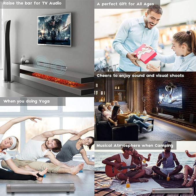 TOPROAD Sound Bar | Soundbar Wired and Wireless Bluetooth 5.0 Speaker | Built in Mic | for Cell Phone/Tablet/Projector and Support TV with AUX/RCA Output