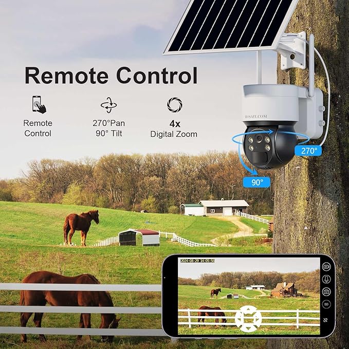 4G LTE Cellular Security Camera No Internet Needed, No WIFI Security Cameras Wireless Outdoor, Solar Camera With SIM Card, PIR Sensor, 360 PTZ, 2K HD Color Night Vision, 2-Way Talk, IP66 Waterproof