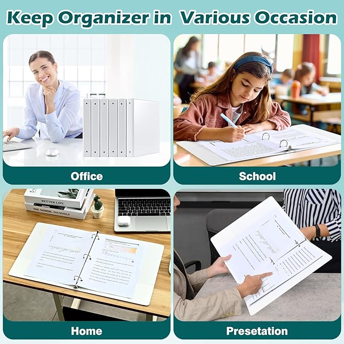 3 Ring Binder 1 Inch 12 Pack, 1" Clear View with Round Rings, PVC-Free,Holds for 200 Sheets 8.5“ x 11" US Letter Size Paper, Durable White Binders Perfect for Office,School and Home