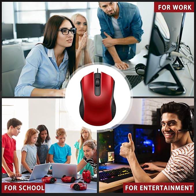 Bonuci 30 Pcs USB Wired Mouse Computer 3 Button Mice Bulk Corded USB Mouse for PC Desktop Laptop Computer Office School Home Classroom Supplies (Red)