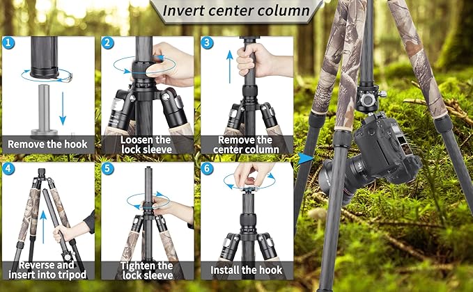 Carbon Fiber Tripod-INNOREL RT85CM Super Professional Stand with Low Gravity Center 360° Panoramic Ballhead and Green Camouflage Leg Covers for Digital DSLR Camera