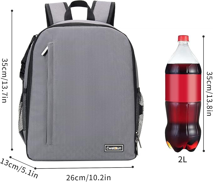 Cwatcun Camera Backpack Professional Camera Bag for Sony Canon Nikon SLR DSLR Mirrorless Camera and Lens Waterproof Camera Case with 14" Laptop Compartment, Tripod Strap Accessories (Ⅱ Small Grey)