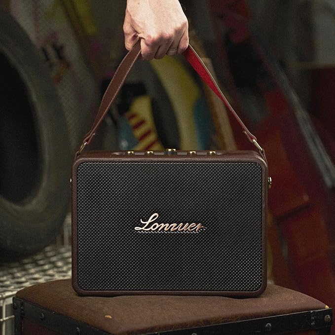 18000mAh Rechargeable 120W Loud Bass Retro Portable Karaoke Machine Bluetooth Speaker with 2 Wireless Microphones AUX Guitar Input for Adults (Brown)