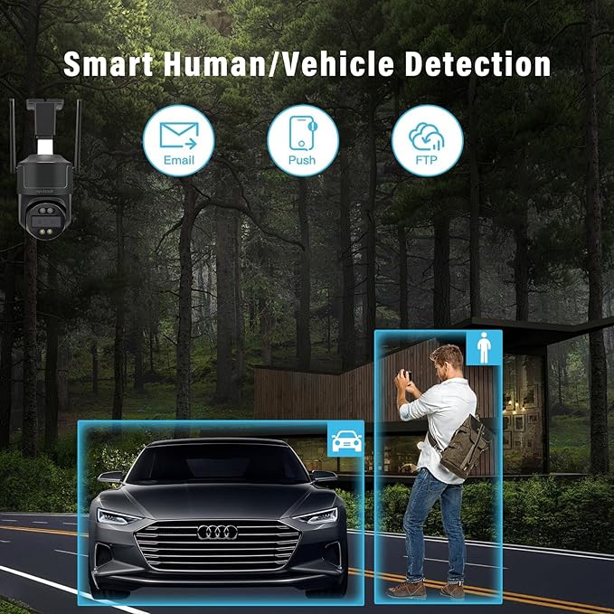 4K/8MP Dual Lens 10X Hybrid Optical Zoom PTZ Outdoor Security IP Camera,5GHz Dual Band WiFi,Auto Tracking,Color Night Vision,Waterproof,Human/Vehicle Motion Detection,Audio-Visual Alarm