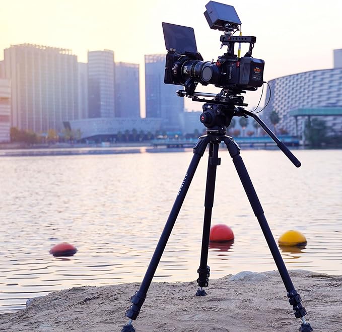 RAUBAY 70.8" Video Camera Tripod, Heavy Duty Tripods Stand with 360° Pan & 165° Tilt Fluid Head, 75mm Bowl Base, Aluminum Single Tube Legs, QR Plate, Max. Load 17.6lb for DSLR Camera, Camcorder (DV-3)