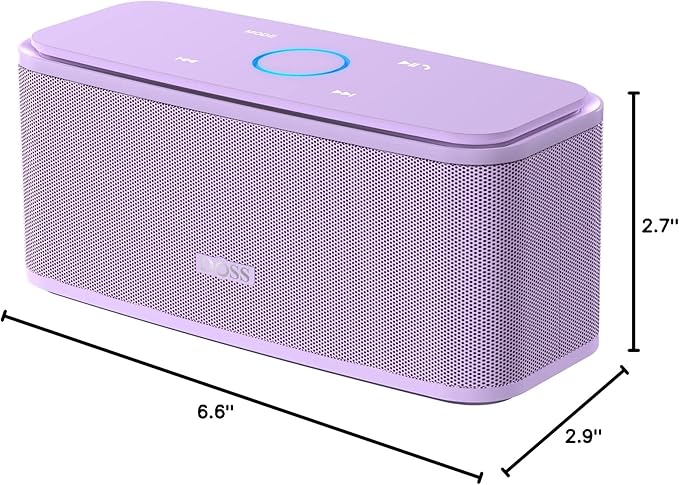 DOSS SoundBox Touch Wireless Bluetooth Speaker with 12W HD Sound and Bass, IPX5 Water-Resistant, 20H Playtime, Handsfree, Portable for Office, Home, Outdoor, Travel-Purple