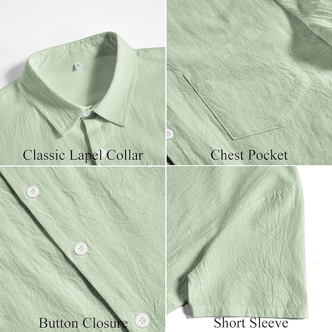 Vssjavun Mens Short Sleeve Button Down Shirts Casual Cotton Shirt Summer Beach Tops with Pocket