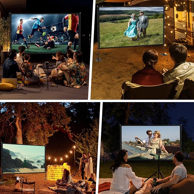 Outdoor Projector Screen with Stand - 120 inch Portable Projector Screens Indoor Outdoor Projector Screen 16:9 4K HD Outdoor Movie Screen with Carry Bag,Enioy Home Theater Projection Screen.