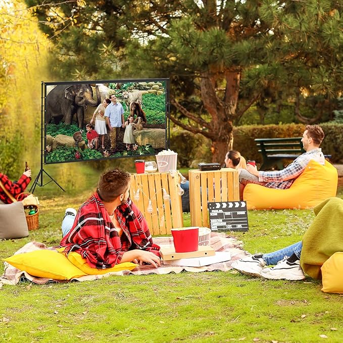 AAJK 150in Projector Screen with Stand,Portable 16:9 4K HD Indoor Outdoor Projection Screen with Wrinkle-Free Design, Ideal for Home Theater and Backyard Cinema – Includes Carry Bag