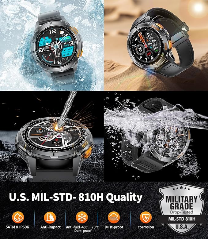 LIGE GPS Smart Watch for Men, Compass/LED Flashlight/Pedometer/1.43" AMOLED Smartwatch, 100+ Sports Mode Fitness Tracker for Android iOS, IP68 Waterproof Watches for Swimming