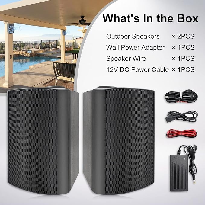 Herdio 4 Inch Outdoor Bluetooth Speakers Waterproof Wired 200 Watt,Indoor, Patio,Deck Wall Mount Speakers (Black)