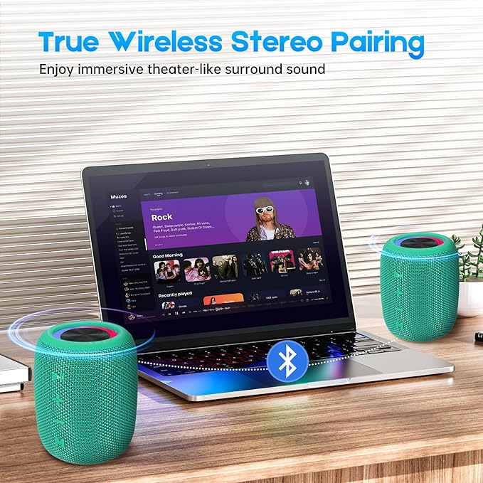 Portable Bluetooth Speaker, BT5.3 Wireless Speaker 20W Bass Diaphragms with Multi LED Light Dynamic Modes, IPX6 Waterproof 16H Playtime supports FM Mode, TF, USB for Home, Cycling, Outdoor, Beach