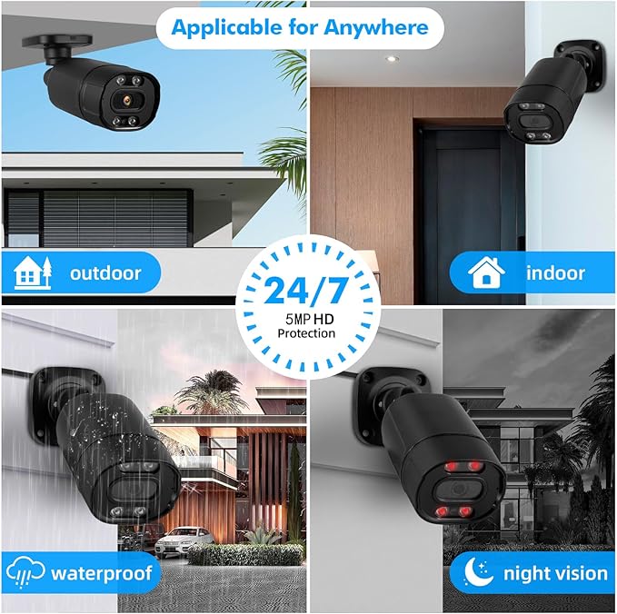 Fuers 5MP HD Security Surveillance Bullet Camera, Security CCTV camera Camera Outdoor Indoor Camera, Human Detection, 80Ft IR Night Vision,Weatherproof Camera for Analog Surveillance DVR, A604-5MP