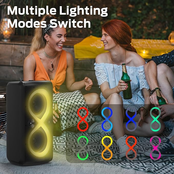 Monster Cycle Plus Bluetooth Speaker, 380W High Power Portable Party Speaker with 7 Lighting Effects, 108dB Loud Stereo Sound, 24H Playtime, Speakers with Subwoofer for Outdoor, Party