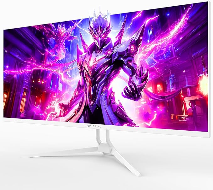 CRUA 34'' Ultrawide Gaming Monitor 120HZ, 21:9 WFHD 2560X1080 IPS Panel Computer Monitors with Built-in Speakers, Support AMD FreeSync, 120% sRGB, DP1.4 & HDMI1.4, Wall Mountable Installs-White
