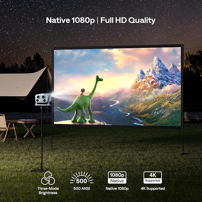 Aurzen BOOM mini Google TV 4K Supported Smart Portable Projector with WiFi and Bluetooth, Outdoor & Home Movie Projector with 20W Speakers DoIby Audio, Real-Time Focus, 500 ANSI Lumens, Blue