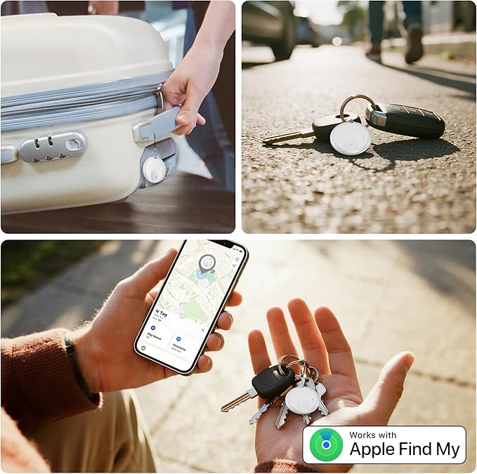 Air Tracker Tags-4 Pack, Smart Bluetooth5.3 Tracker, Item Finder Work with Apple Find My, Trakcer Tag Locator for Keys, Luggage, Backpack, Suitcase, Pets, 120dB Sound(White)