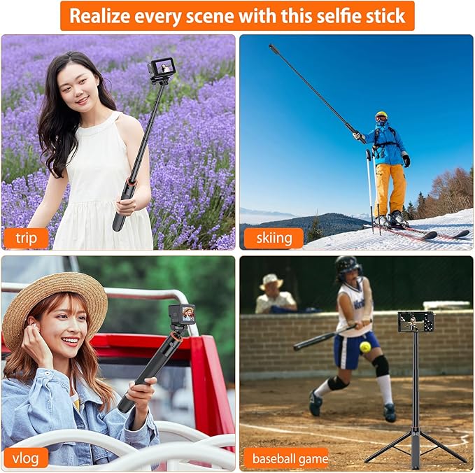 VRIG Extendable Selfie Stick Tripod for GoPro Max Hero 10 9 8 7 6 5 4, DJI Osmo Action, Insta 360 One R and More Action Camera๏ผ55.1''๏ผ