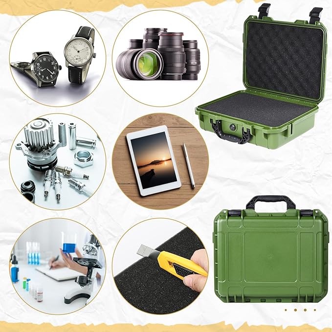 16.3 x 12.4 x 6.5 inch Waterproof Hard Case with DIY Customizable Foam Insert Portable Protective Case with Knife for Camera Drones Equipments Tools Test Instruments (Green)