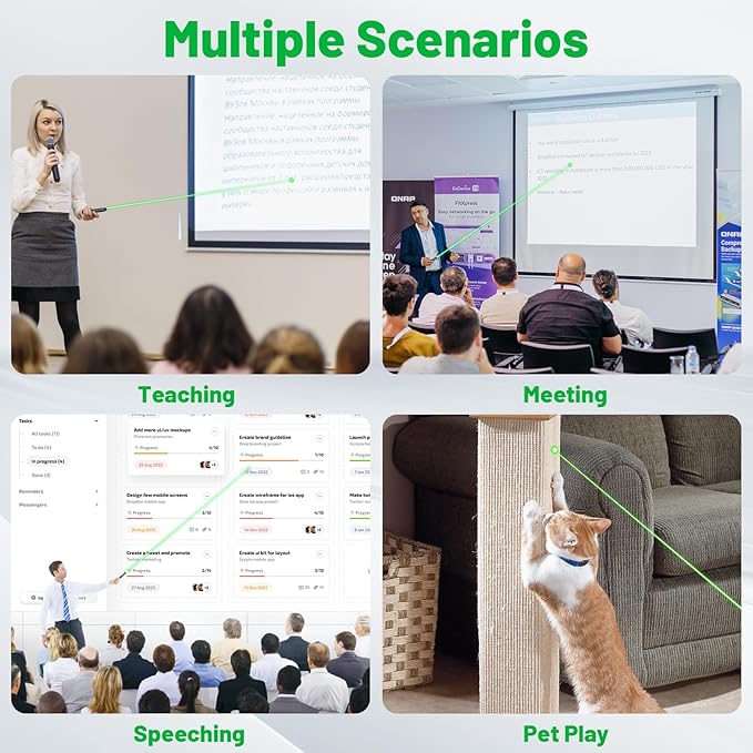 Presentation Clicker for Powerpoint with Green Light Pointer, 2-in-1 USB Type C Rechargeable Wireless Clicker with Hyperlink Volume Control, Pointer for Presentations Support Mac Windows