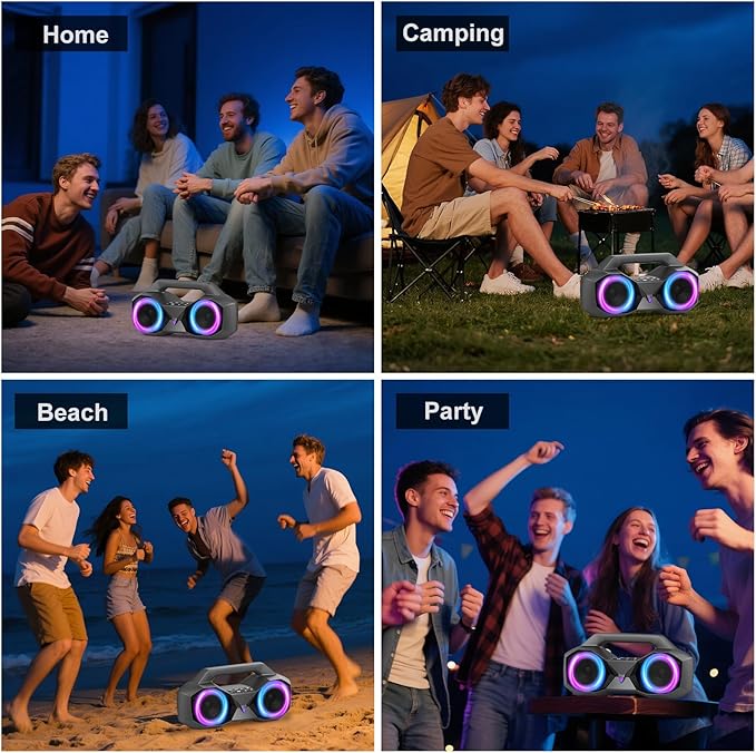 KMAG Bluetooth Speaker Wireless, 80W Loud Speaker with Deeper Bass, IPX7 Waterproof, 20H Playtime, Cool Lights, TWS, Portable Speaker for Home, Outdoor, Workshop, Party, Gift for All (Sliver)