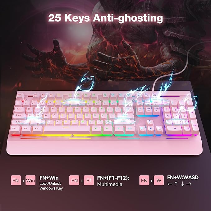 TECKNET Gaming Keyboard, USB Wired Computer Keyboard, 15-Zone RGB Illumination, IP32 Water Resistance, 25 Anti-ghosting Keys, All-Metal Panel (Whisper Quiet Gaming Switch)