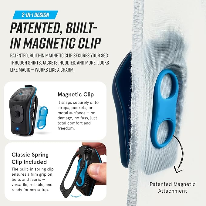 noxgear 39g Wearable Bluetooth Speaker, Magnetic Mini Clip-On, Waterproof Up to 15 Hours Playtime | Clip On Bluetooth, Wearable Speaker with Microphone, 100ft Range