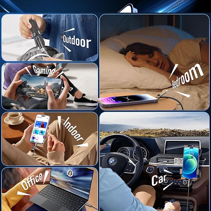 USB C to USB C Cable 6 ft 240W, 4 in 1 Charging Cable, Fast Charging Braided Multi Charger Cord with Type C/USB A/L Port for iPhone 16/15 /14 Series MacBook iPad Pixel Samsung Switch PS5 Tablet