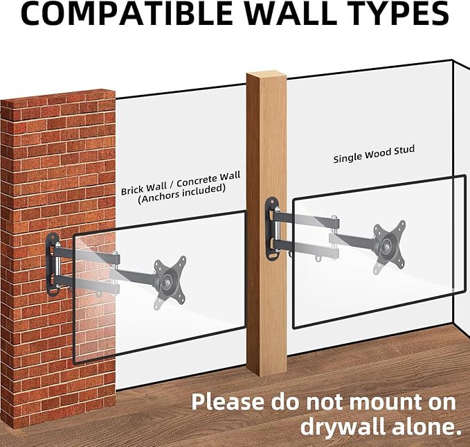 Suptek TV Wall Mount Swivel Tilt Rotation Full Motion Adjustable Articulating for Most 15-32 inch LED, LCD Monitor Wall Mount VESA 75,100, 2 Packs (MA2720-2)