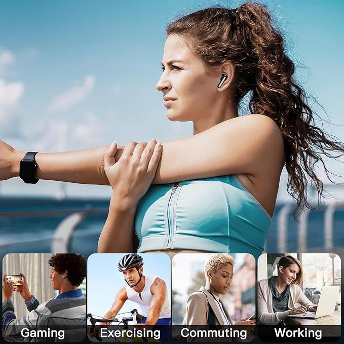 kurdene Wireless Earbuds, Bluetooth 5.3 in Ear Buds Light Weight Headphones with Deep Bass Sound,48 Hours Playtime Headset,Clear Calls Earphones with Mics for Sports Workout Black