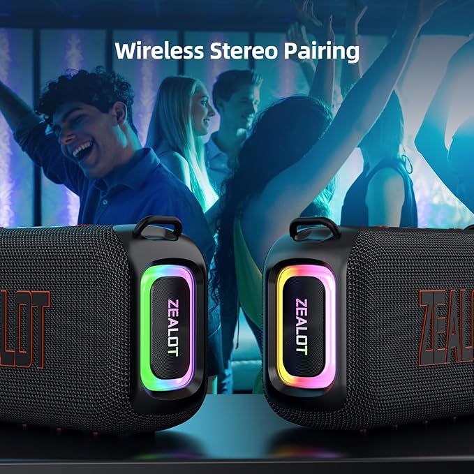 ZEALOT Bluetooth Speaker, 60W(Peak) Speaker Bluetooth Wireless, Portable Outdoor Speakers IPX6 Waterproof, Stereo Loud Sound with Deep Bass,Dual Pair/BT5.3/EQ/TF/AUX, for Pool/Party/Travel