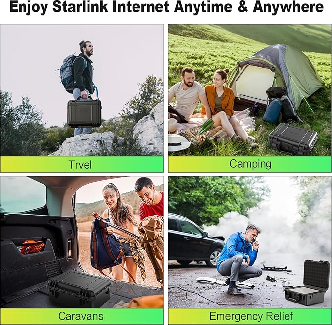 Starlink Mini Case, IP67 Waterproof Hard Case Precision Cut Foam For Starlink Mini, Kickstand, Pipe Adapter, Power Supply, Cables, Outdoor, Travel, Camping