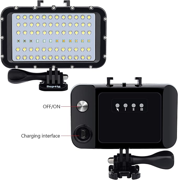 Suptig Video Lighting Dive Light Underwater Lights 72 Led Lights Compatible for Gopro Canon Nikon Pentax Panasonic Sony Samsung SLR Cameras 5 Kinds of Illuminating Colors Waterproof 147ft(45m) Black