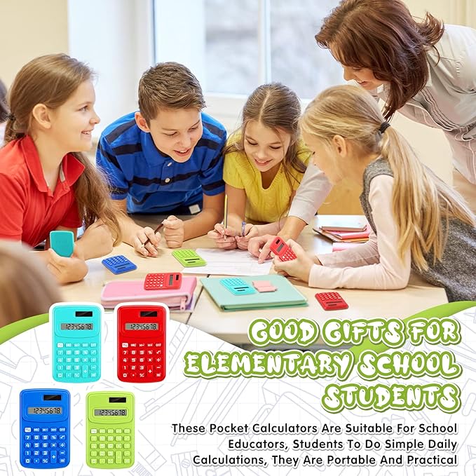 LEIFIDE 24 Pack Pocket Calculator Small Bulk Basic 4 Function Calculator 8 Digit Display Battery Powered for Desktop Home Office School Student Kids(Classic Colors)