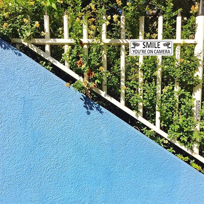 Bagstar (2 Pack) Heavy-duty Metal Smile You're on Camera Sign, 10" x 3.5" Aluminum Video Surveillance Sign, Camera Warning for Home Security, House, Business, Yard, Outdoor