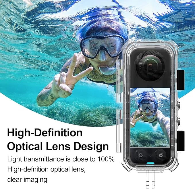 Hualele Waterproof Invisible Dive Case 50m/164ft Underwater Camera Housing for Insta360 X4, Shell Protective Case for X4 with Bracket Accessories Clear