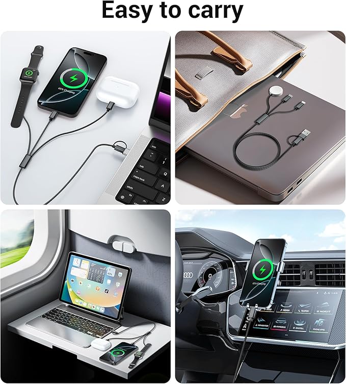 Temdan for Travel Vacation Essentials,3 in 2 USB C Cable for Apple Watch Charger/iPhone 17 Charger/Lightning,Multi Charging Cable Cord,Camping Essentials,Designed for iWatch &iPhone 16-12-5FT Black