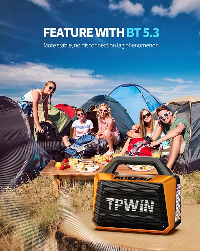 Bluetooth Speaker - 80W Loud, Rugged Outdoor Speakers, IPX6 Waterproof, 20H Playtime, Deep Bass, Lightshow, TWS, BT 5.3 Wireless, Portable for Travel Hiking Camping Beach Pool - Orange