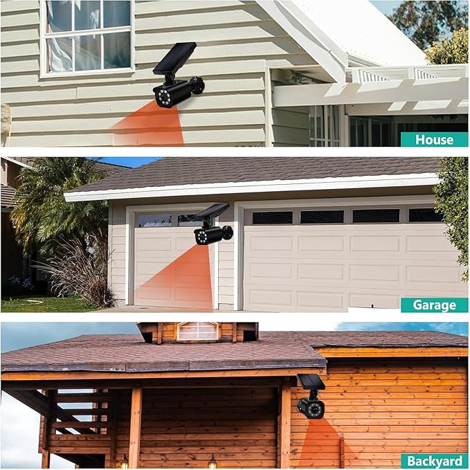 WALI Dummy Fake Camera, Security Camera with Motion Sensor Light, Simulated Surveillance Security CCTV Dome Camera Indoor Outdoor (TCB2-SOL), 2 Packs, Black-Solar