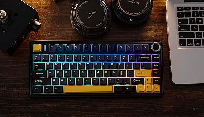 EPOMAKER x Aula F75 Gasket Mechanical Keyboard, 75% Wireless Hot Swappable Gaming Keyboard with Five-Layer Padding&Knob, Bluetooth/2.4GHz/USB-C, RGB (Black, Ice Vein Switch)