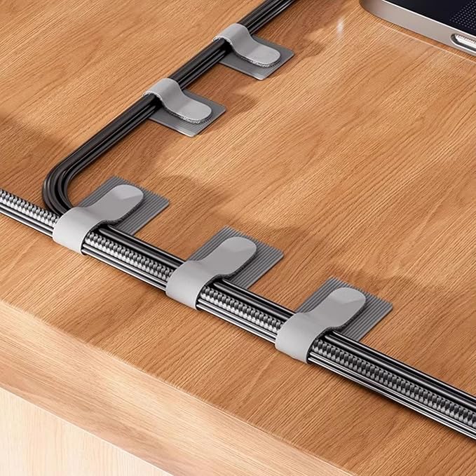 100 Pcs Hook and Loop Cable Straps,Self Adhesive Hook and Loop Cable Ties,Adjustable Cord Organizers for Desk,Reusable Wire Organizers for Cords,Cord Organizer (Grey)