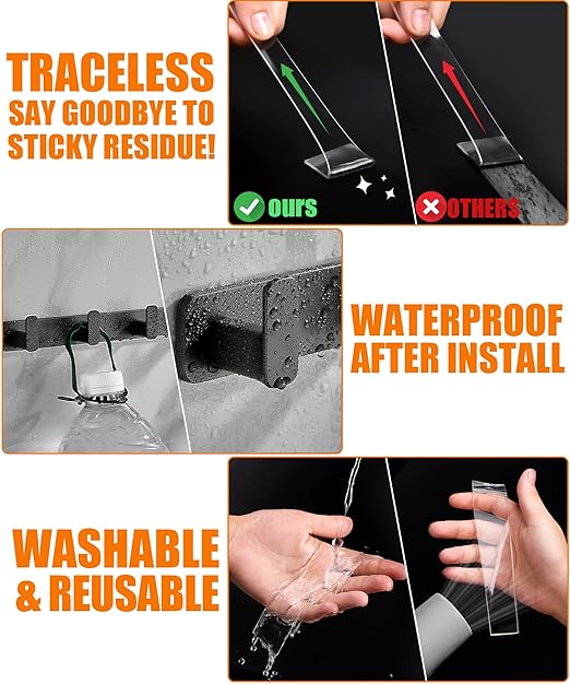 2 Rolls Double Sided Tape Heavy Duty - 240" x 1.2" & 0.8" - Removable Nano Tape for Poster Carpet Picture Hanging Strip Rug Wall Outdoor - Clear & Strong Adhesive Multipurpose Mounting Tape - 20 Feet