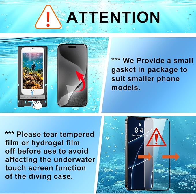 2025 Upgrade Waterproof Phone Case, Diving Snorkeling Swimming Scuba Underwater Touch Screen Photo Video Housing Cover for 17/16/15/14/13/12/11 Pro Max/XS Samsung Galaxy S25/S24/S23/S22 (Black Orange)