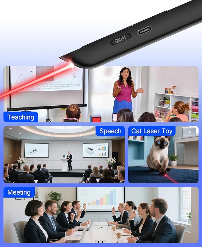 Air Mouse Clicker for Presentation Rechargeable,Presenter Clicker Remote for Classroom Teacher, RF 2.4GHz USB Wireless Presentation PPT Clicker Slide Advancer for Mac, Windows, Laptop, Keynote