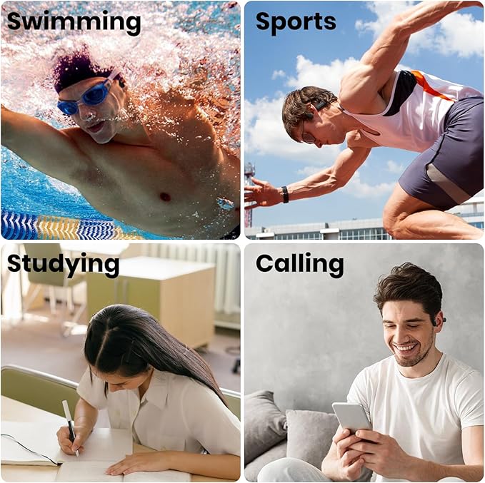 LYPERTEK Bone Conduction Headphones, IP68 Waterproof Swimming Headphones,Bluetooth 6.0 Open Earphones, 32GB Memory Bone Conduction Sports Earphones,Wireless Underwater Earbuds for Running,S30-Black