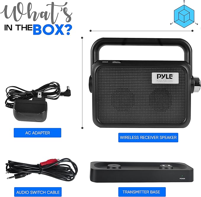 Pyle Wireless Portable Speaker Soundbox – 2.4GHz Full Range Stereo Sound with Headset Jack – TV, MP3, iPod, Analog Cable – Voice Enhancing Audio Hearing Assistance – PTVSP18BK