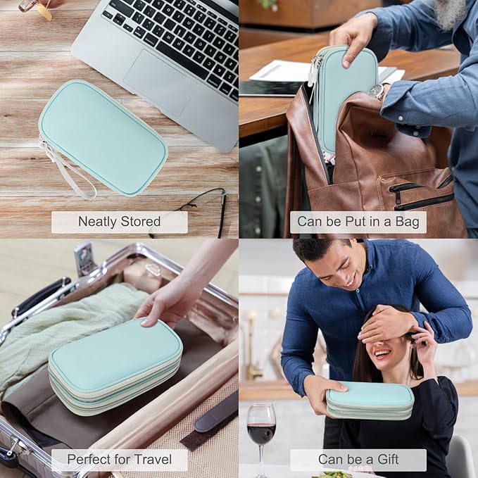 FYY Electronic Organizer, Travel Cable Organizer Bag Pouch Electronic Accessories Carry Case Portable Waterproof Double Layers All-in-One Storage Bag for Cable, Charger, Phone, Earphone, Mint Green