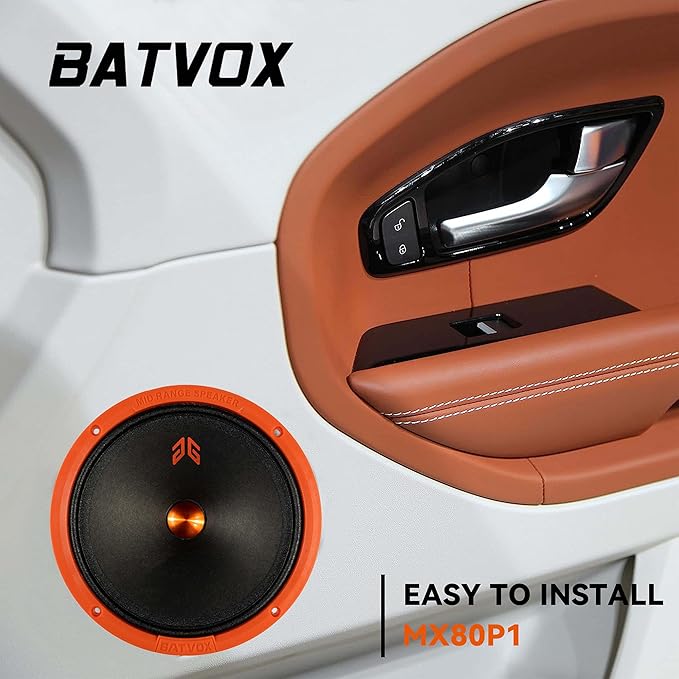 MX80P1 Midrange Loudspeaker 8" Orange Dust Cap, 480W Max, 4 Ohms, Premium Quality Audio Door Speakers for Car or Truck Stereo Sound System, Orange (2 Speaker)