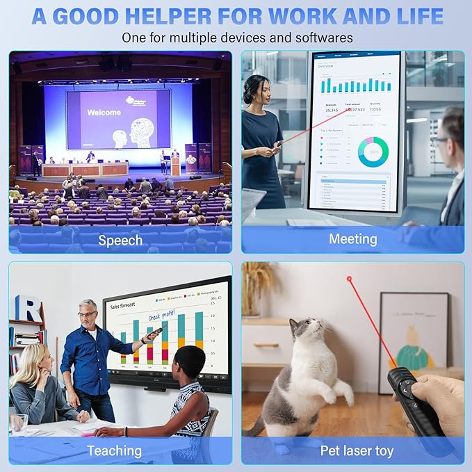 Presentation Clicker Wireless, 2-in-1 USB/Type C Rechargeable Presenter Remote Control for PowerPoint, PPT Clicker Red Laser Pointer, Slide Advancer RF2.4GHz (Red Light, USB C Rechargeable)